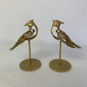 Vicmar 1993 Gold Plated Austrian Crystal Blue Jay Bird Figurines 5” Set of 2
